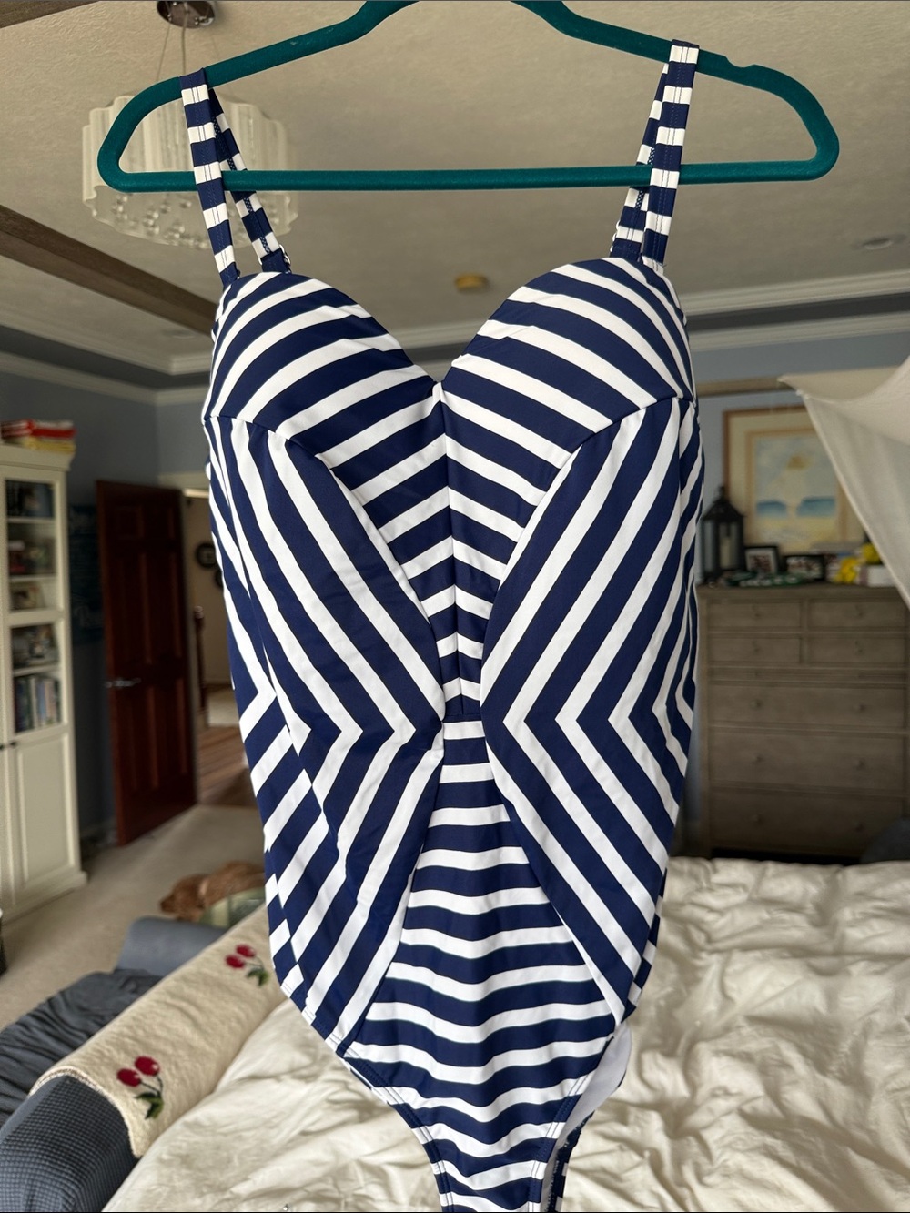 VENUS Navy and White Striped One-Piece Swimsuit
